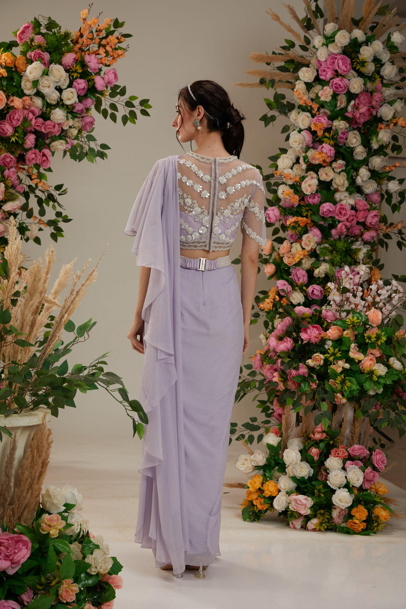 Mauve Georgette Drape Saree - Preeti s kapoor