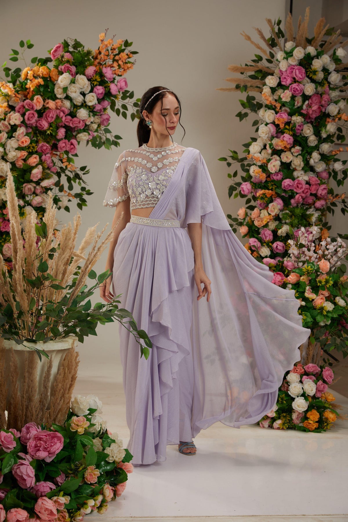 Mauve Georgette Drape Saree - Preeti s kapoor