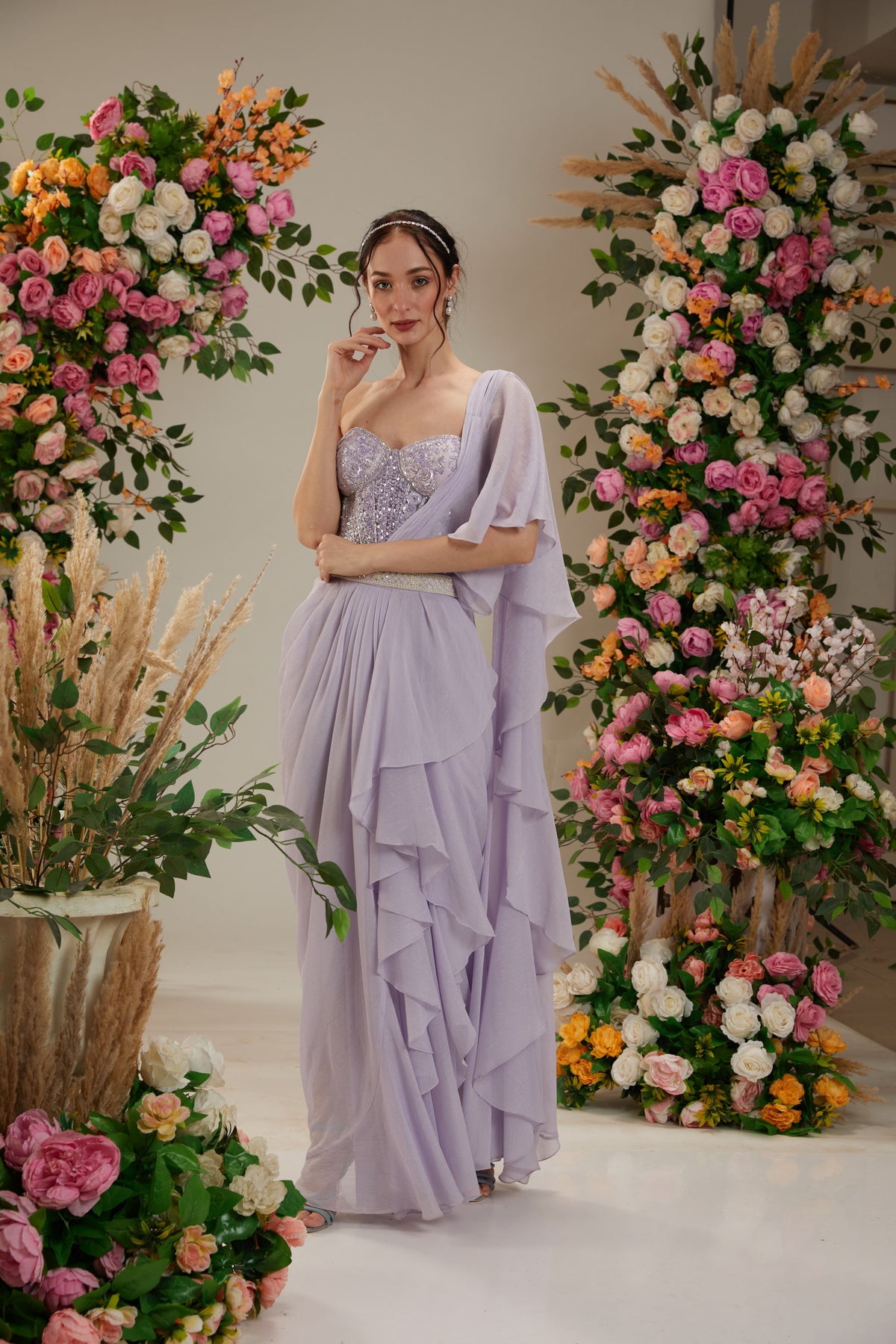 Mauve Georgette Drape Saree - Preeti s kapoor