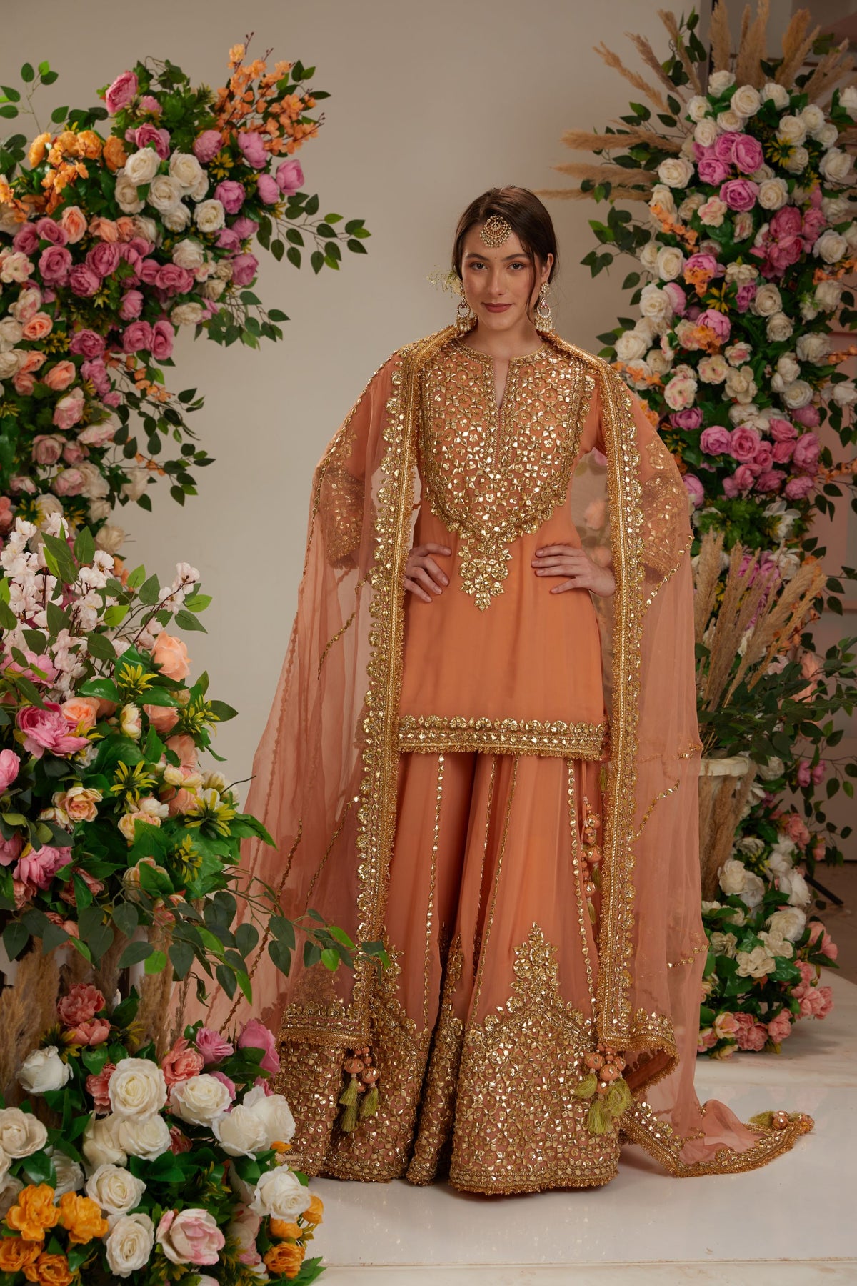 Peach kurta with sharara and Dupatta - Preeti s kapoor
