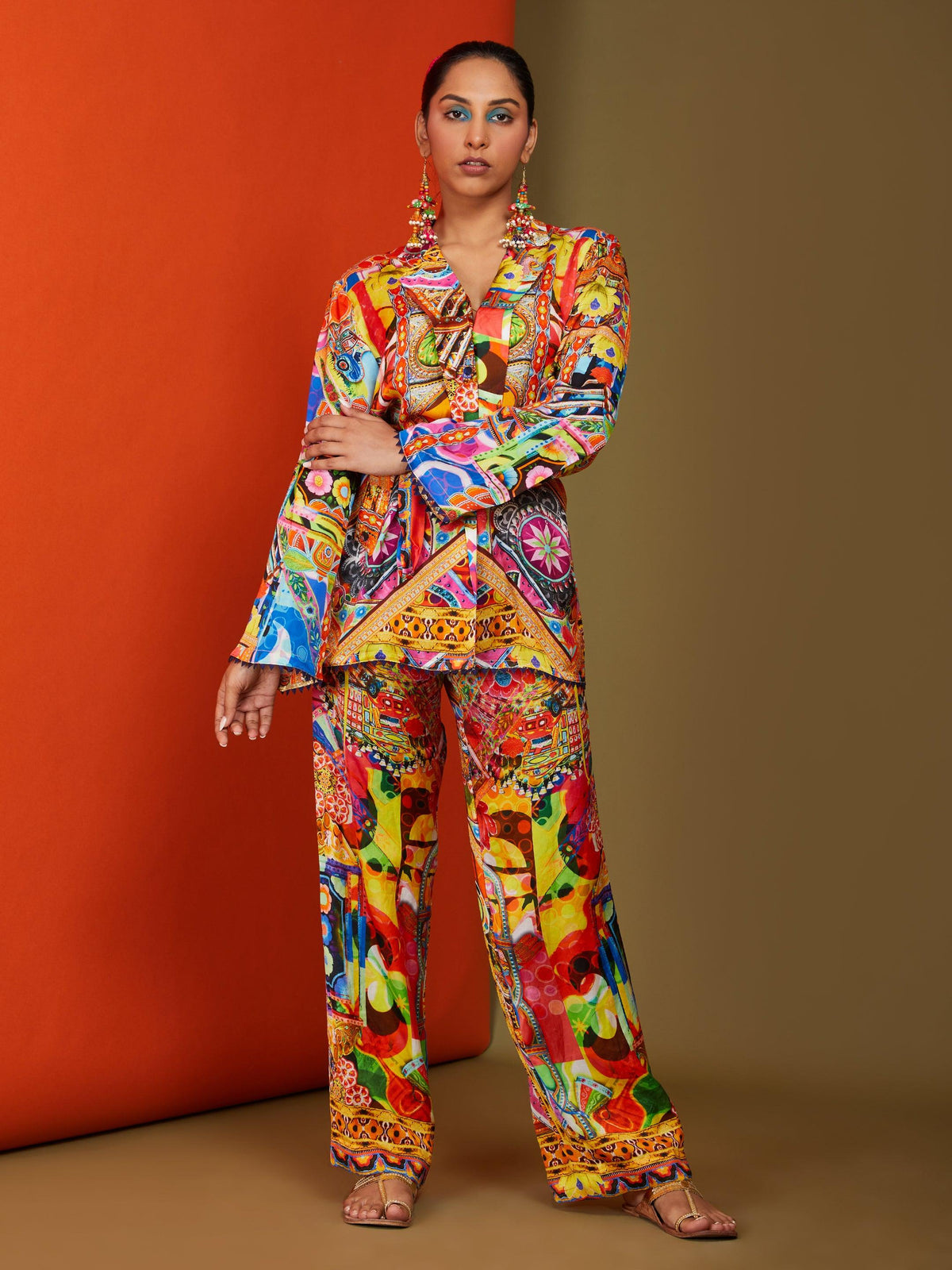 Printed Multicolored Front Open Coordset Pant Set - Preeti s kapoor
