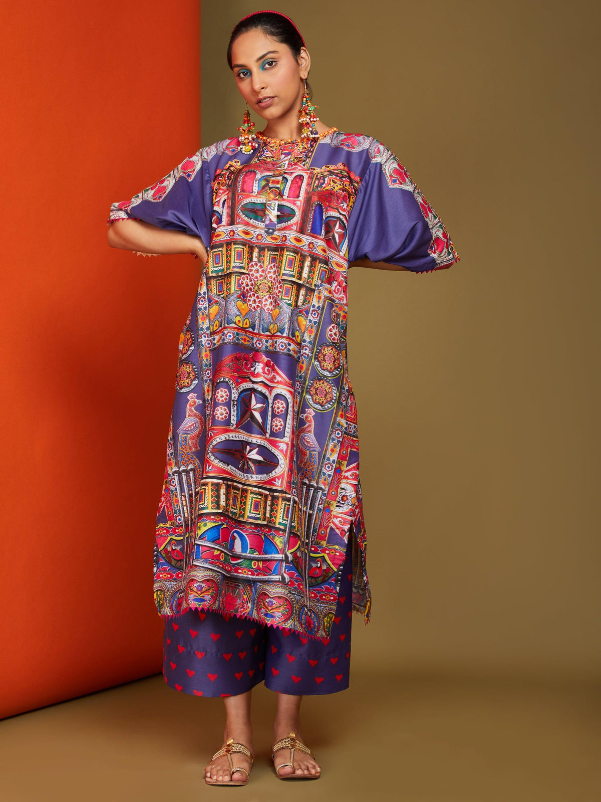 Printed Blue Front Open Long Kurta Pant Set - Preeti s kapoor