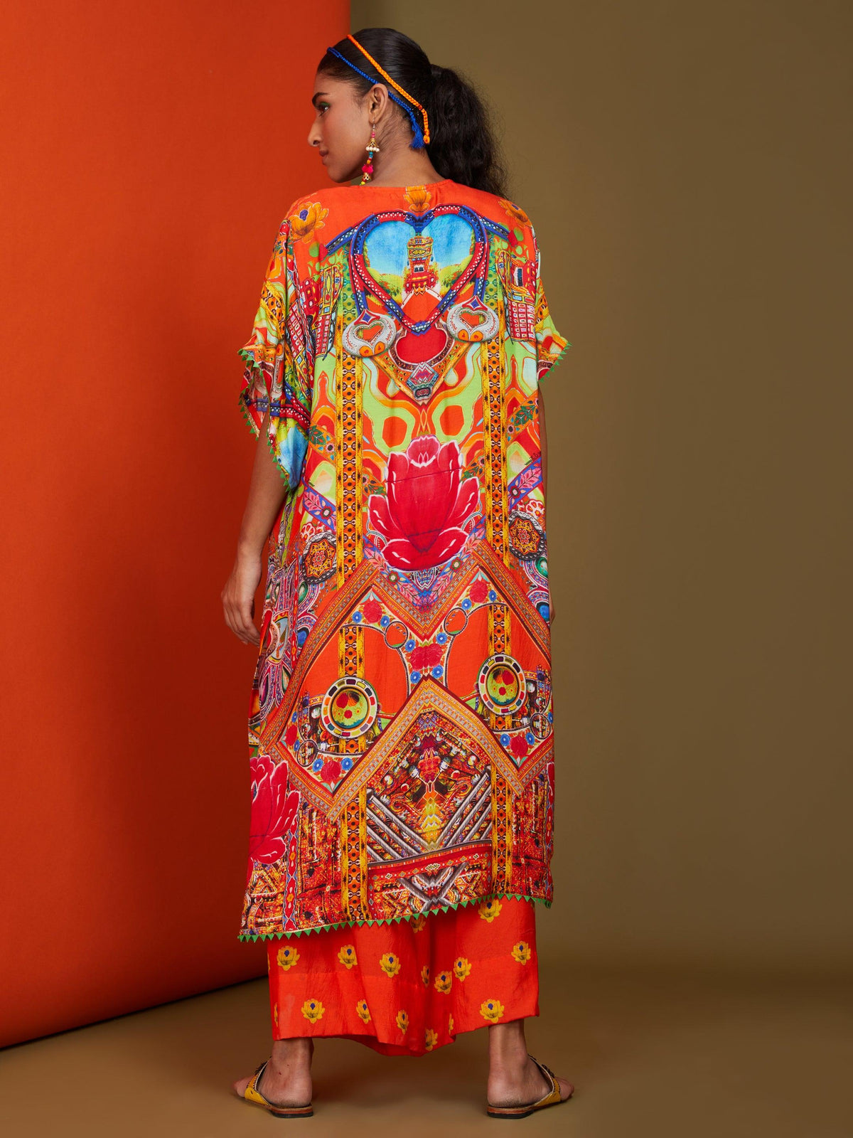 Printed Orange Front Open Long Kurta Pant Set - Preeti s kapoor