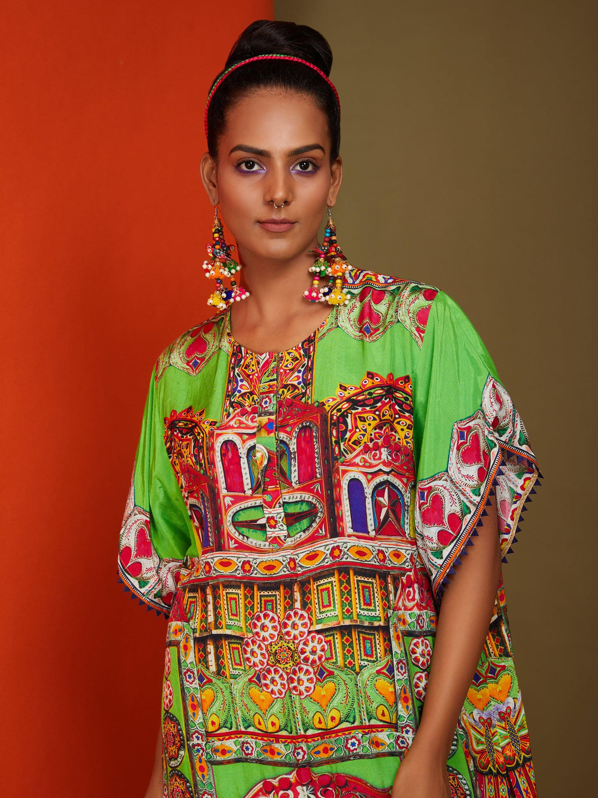 Printed Lime Green Front Open Long Kurta Pant Set - Preeti s kapoor