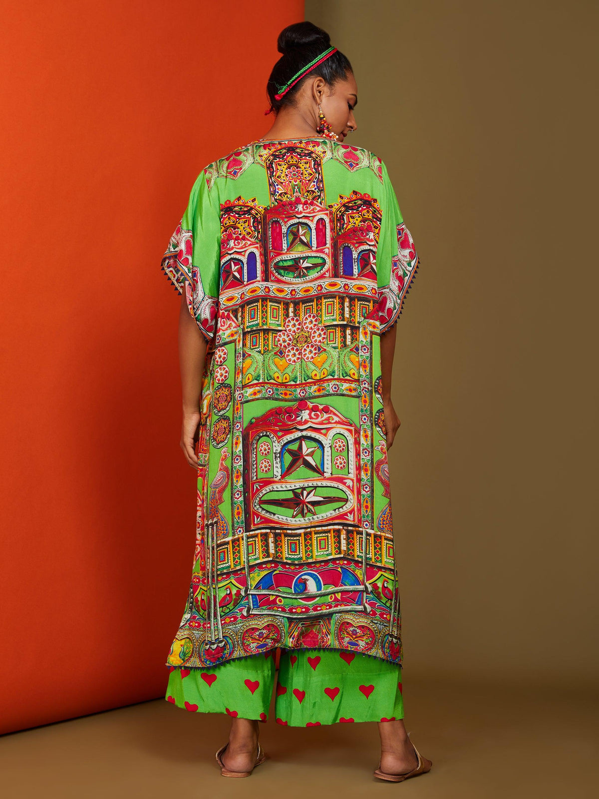 Printed Lime Green Front Open Long Kurta Pant Set - Preeti s kapoor