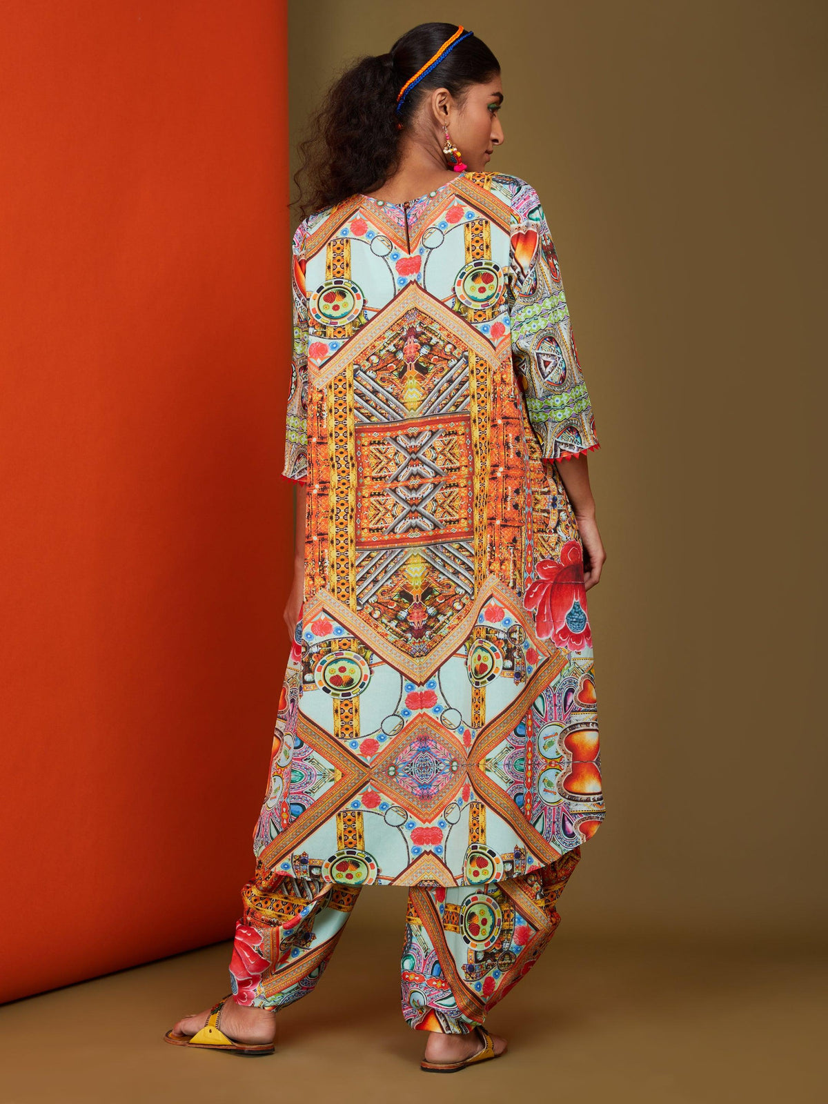 Printed Sea Green High Low-Kurta Salwar Set - Preeti s kapoor