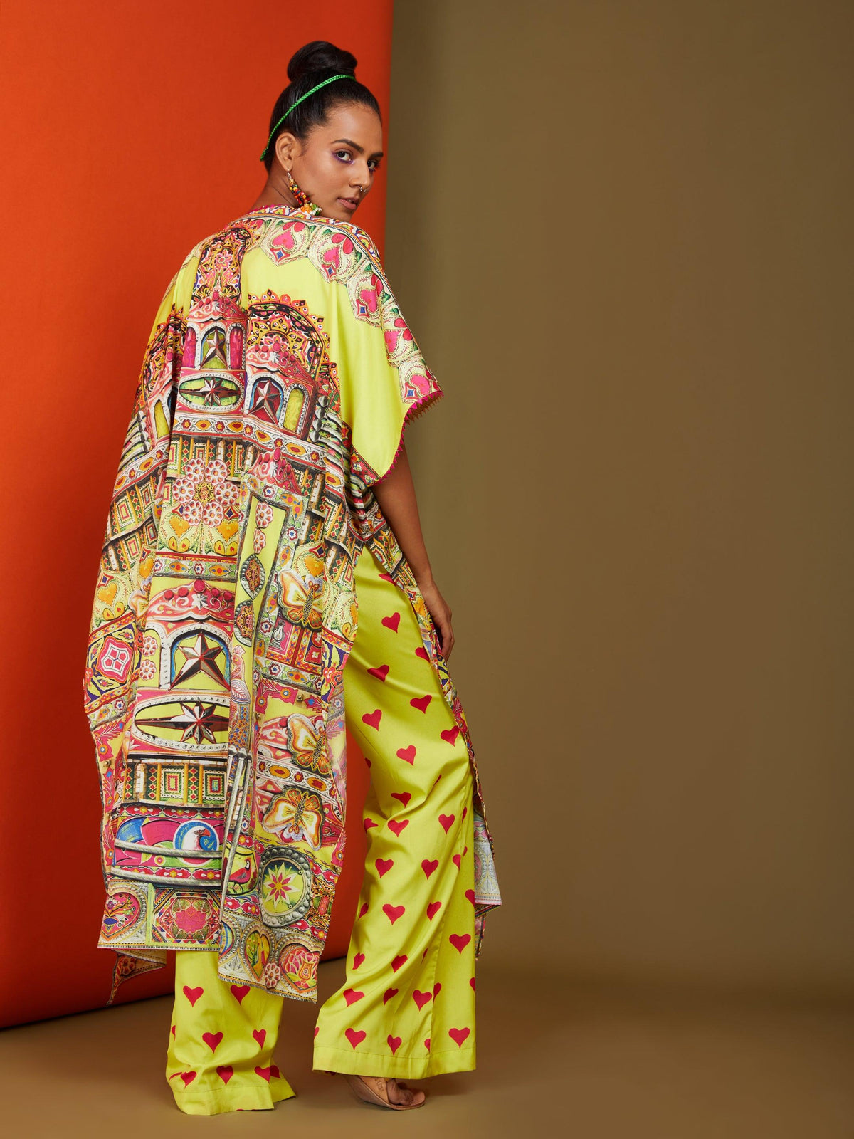 Printed Yellow Front Open Metching Top Pant & A Front Open Cape Set - Preeti s kapoor