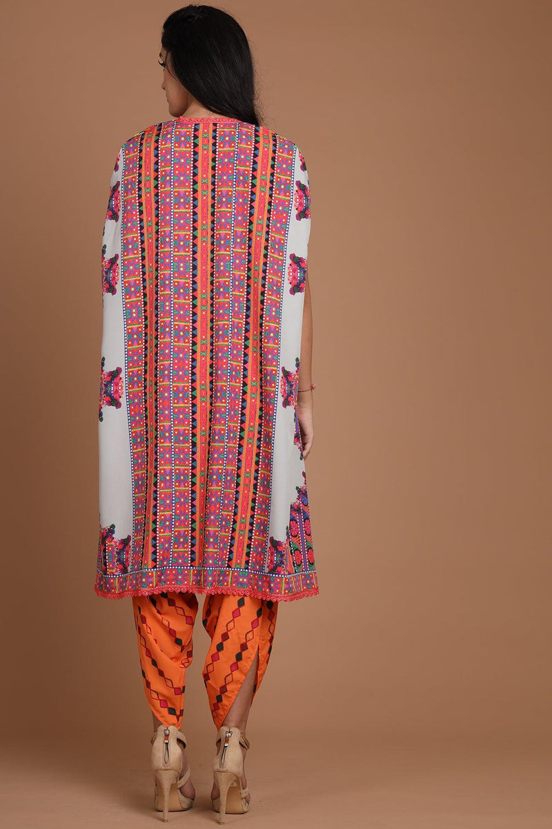 Grey & Orange Embroidered Jumpsuit Set With Belt - Preeti s kapoor