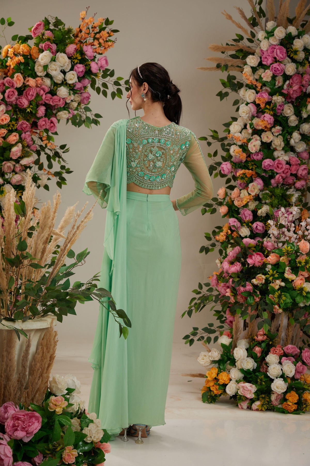 Green Georgette Drape Saree - Preeti s kapoor