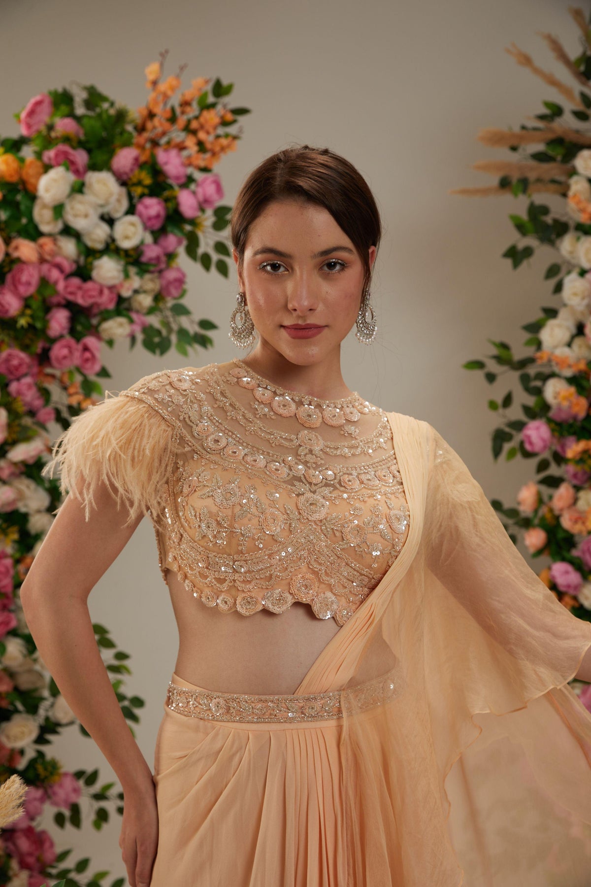 Peach Georgette Drape Saree - Preeti s kapoor