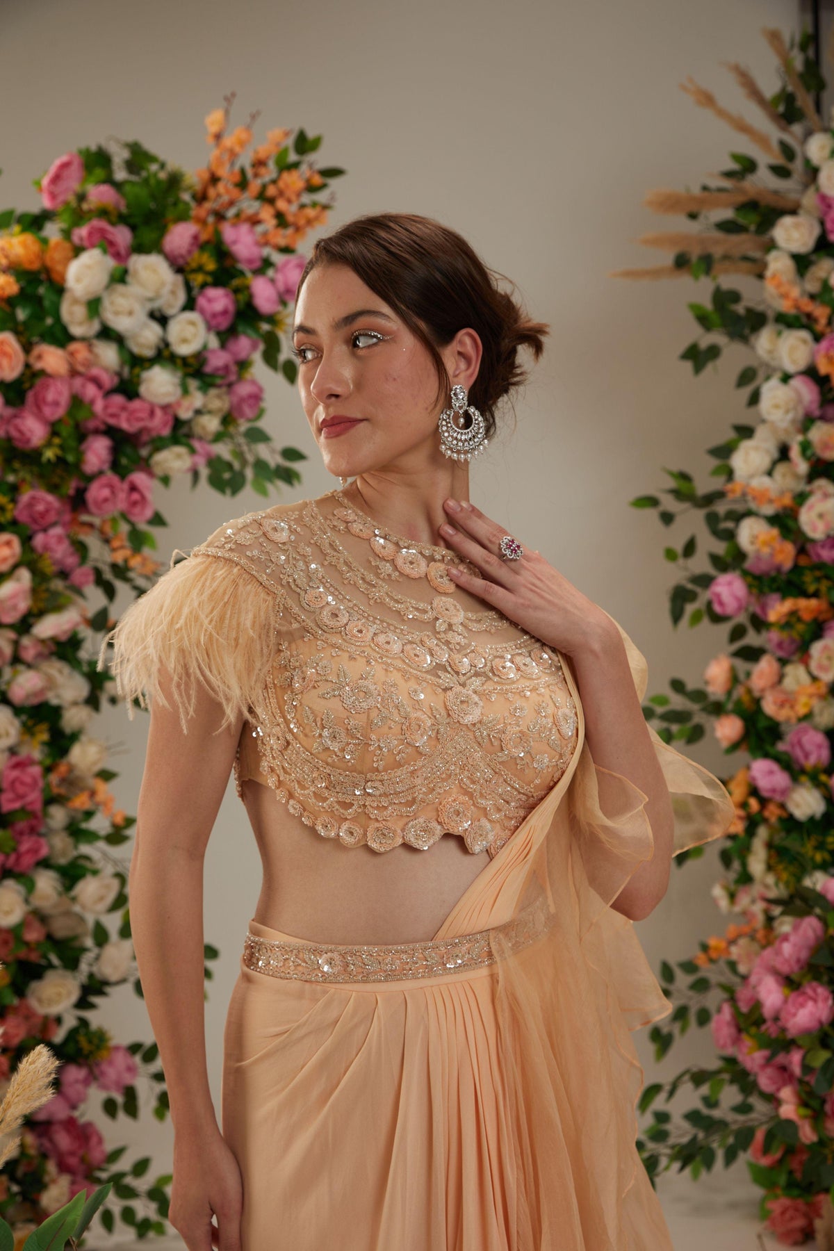Peach Georgette Drape Saree - Preeti s kapoor
