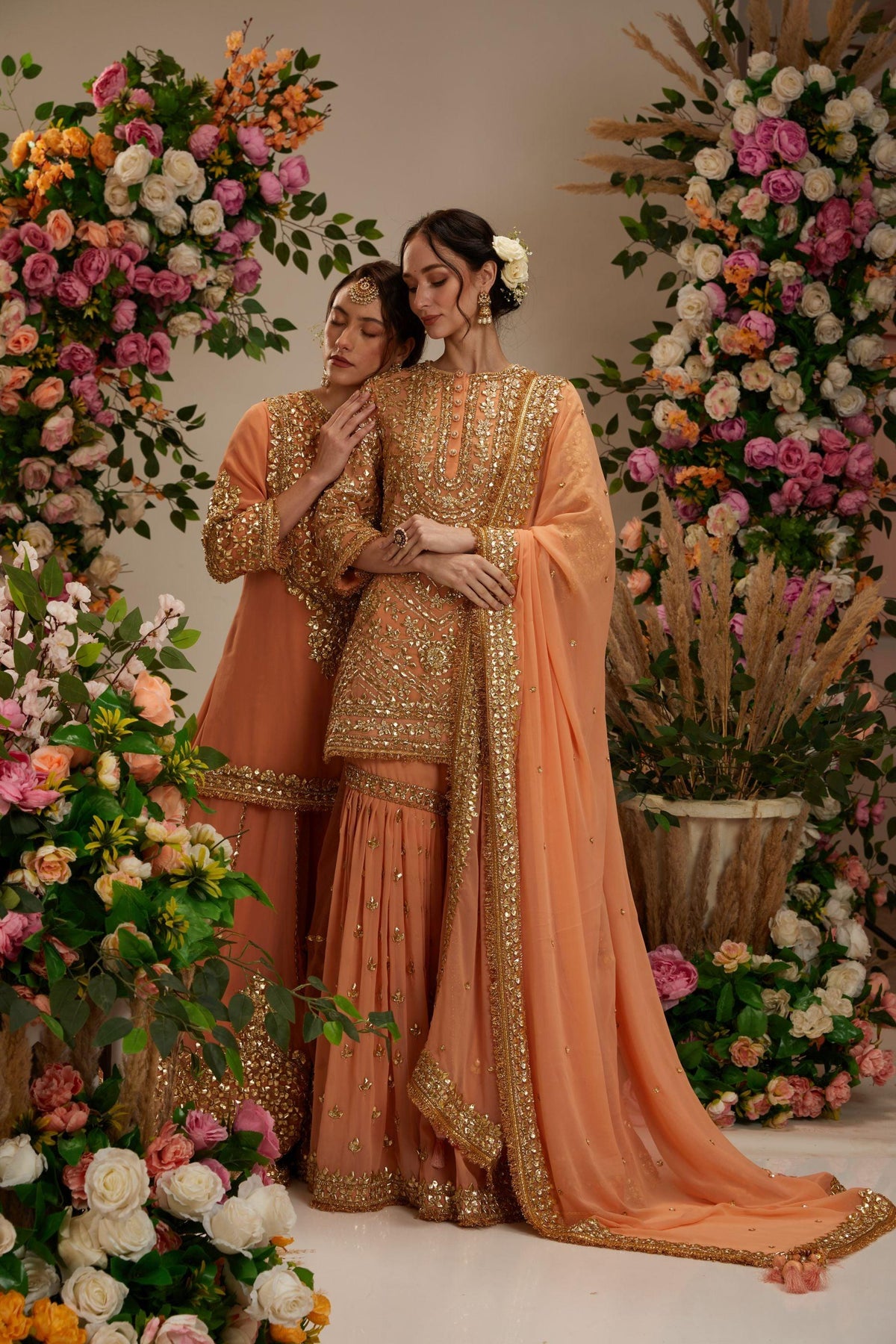 Soft peach short kurta with garara and organza dupatta - Preeti s kapoor