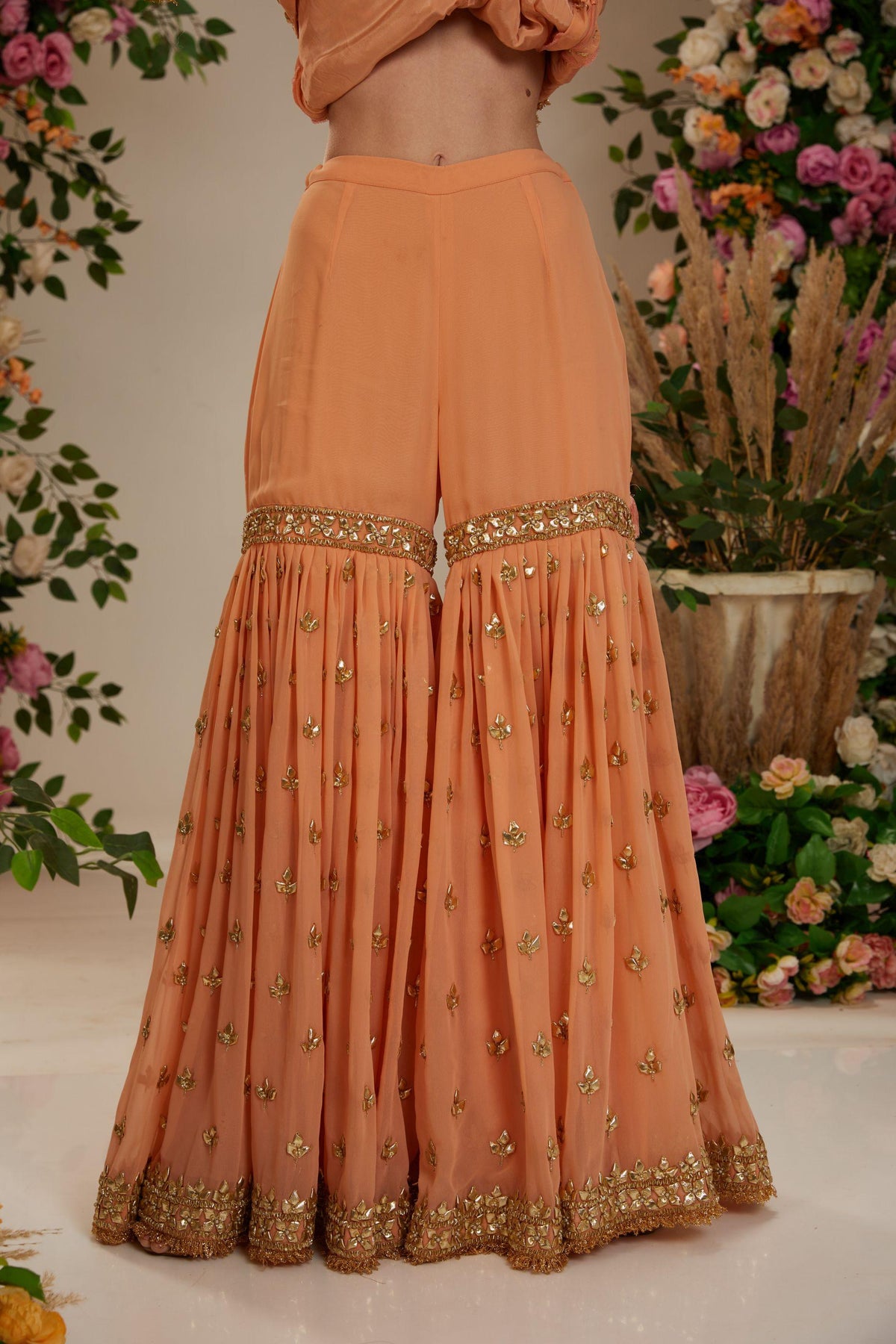 Soft peach short kurta with garara and organza dupatta - Preeti s kapoor