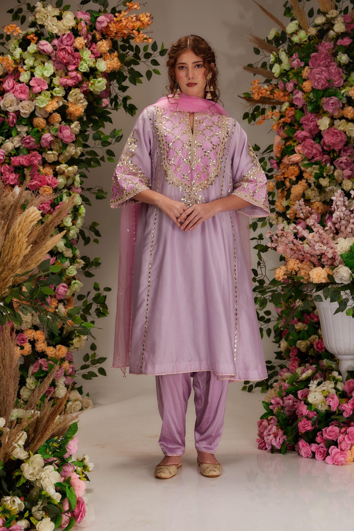 Mauve Chanderi Long Kalidar Kurta set - Preeti s kapoor