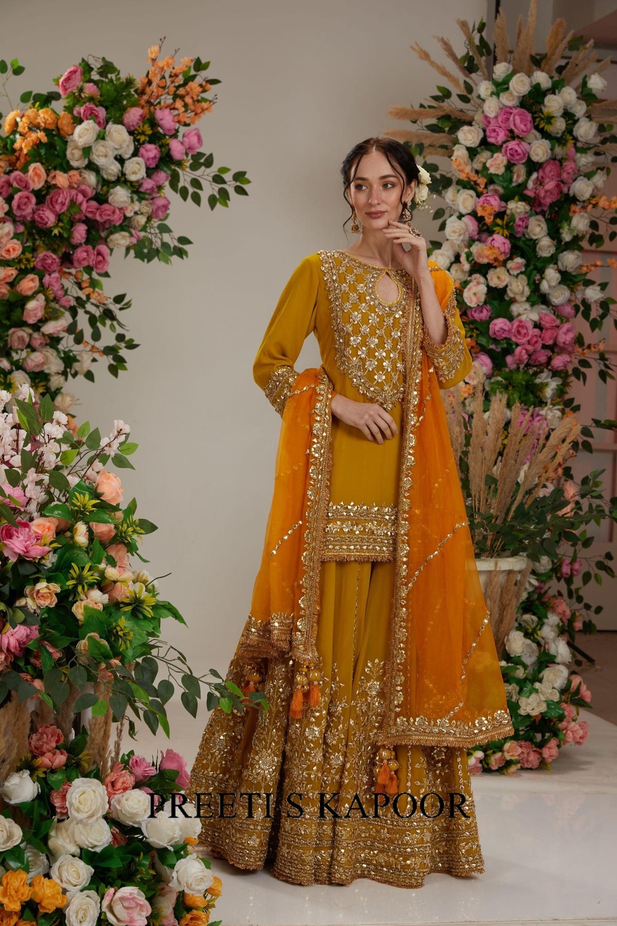 Mustard Kurta with Sharara and Dupatta - Preeti S Kapoor