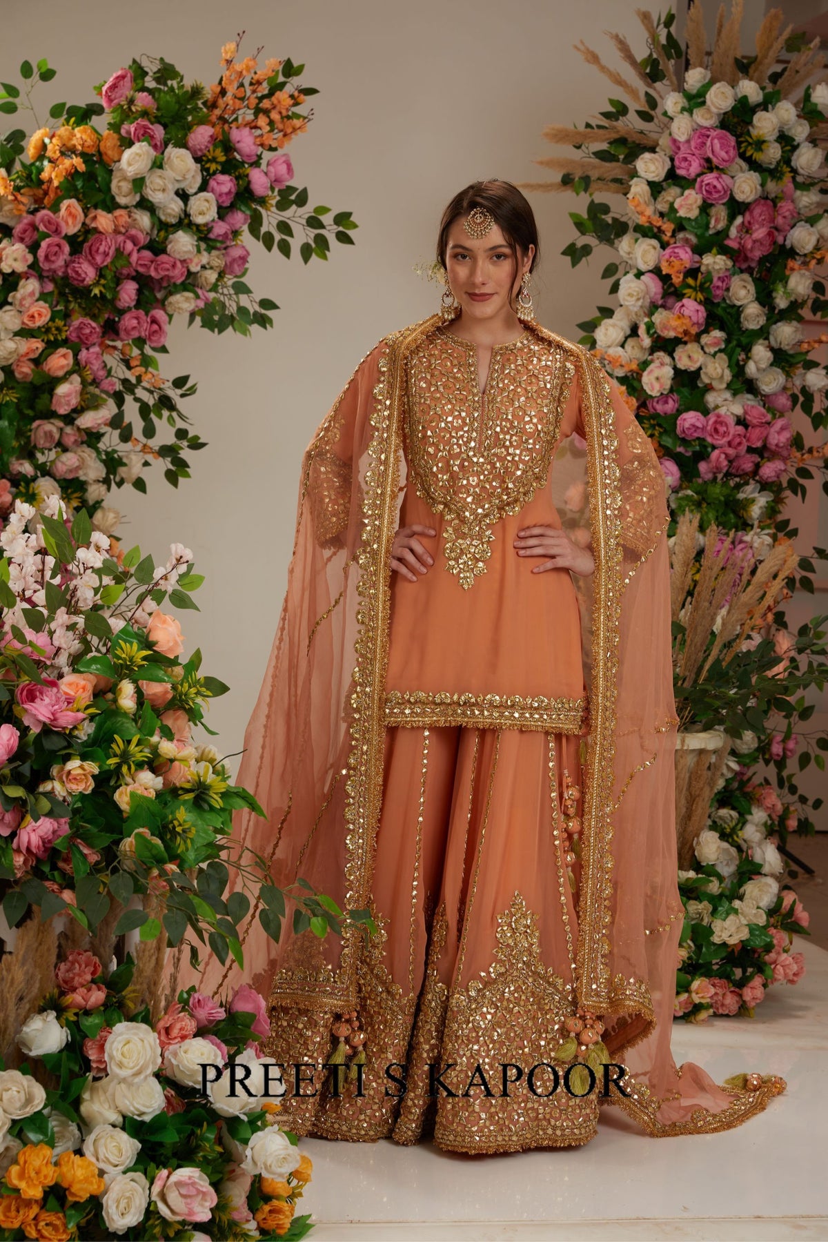 Peach kurta with sharara and Dupatta - Preeti S Kapoor