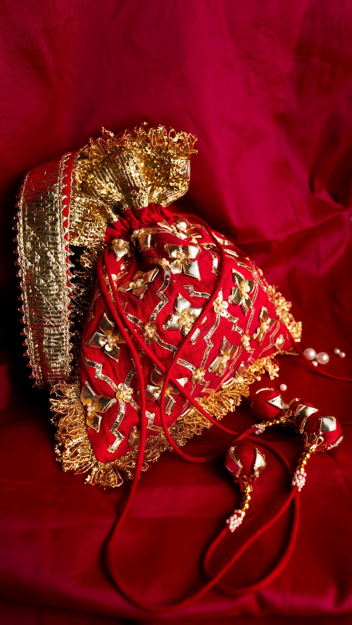 Fushia Blended Silk Traditional Gota Patti Embroidery Potlis