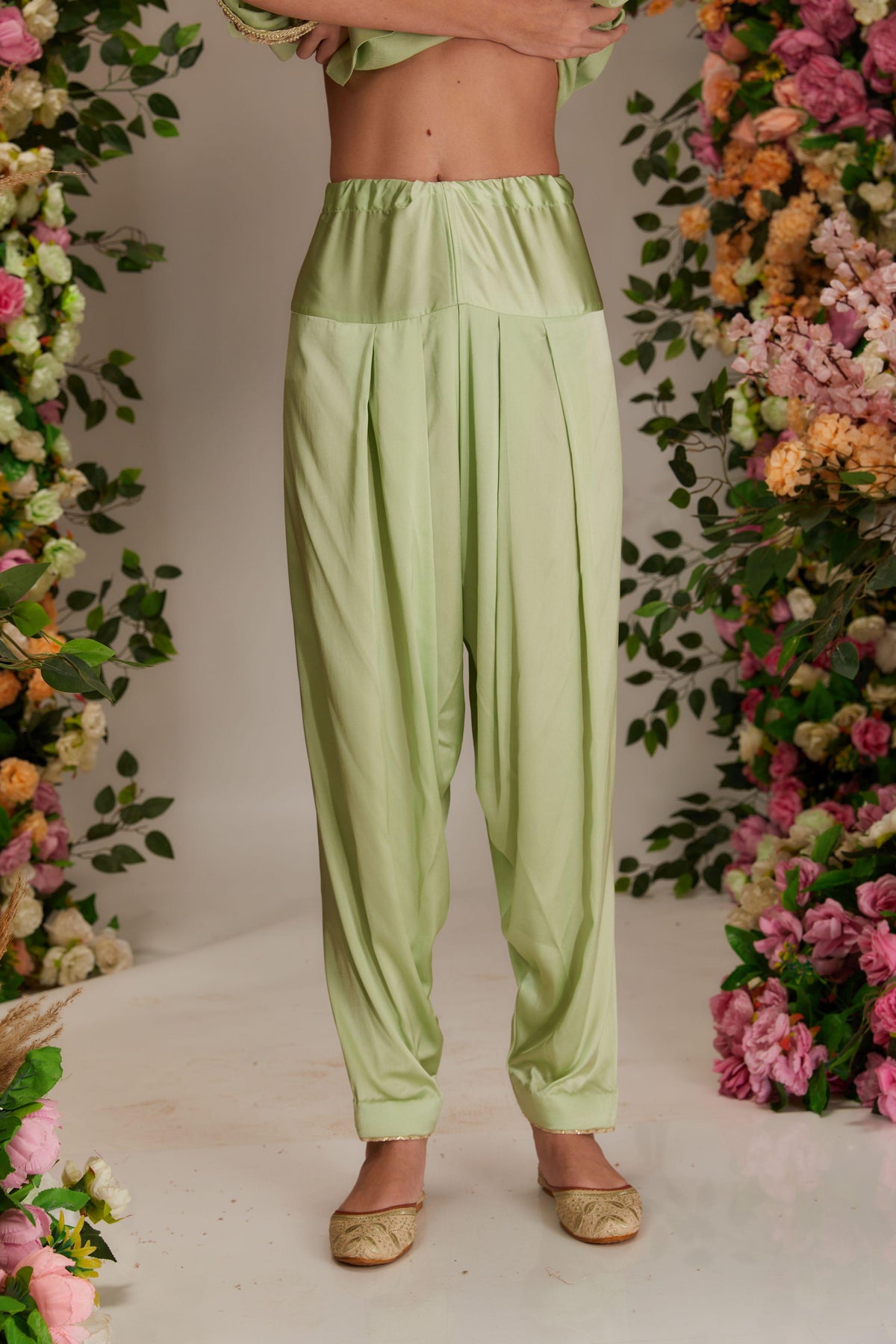 Pista Green Chanderi Long a-line Kurta set - Preeti s kapoor