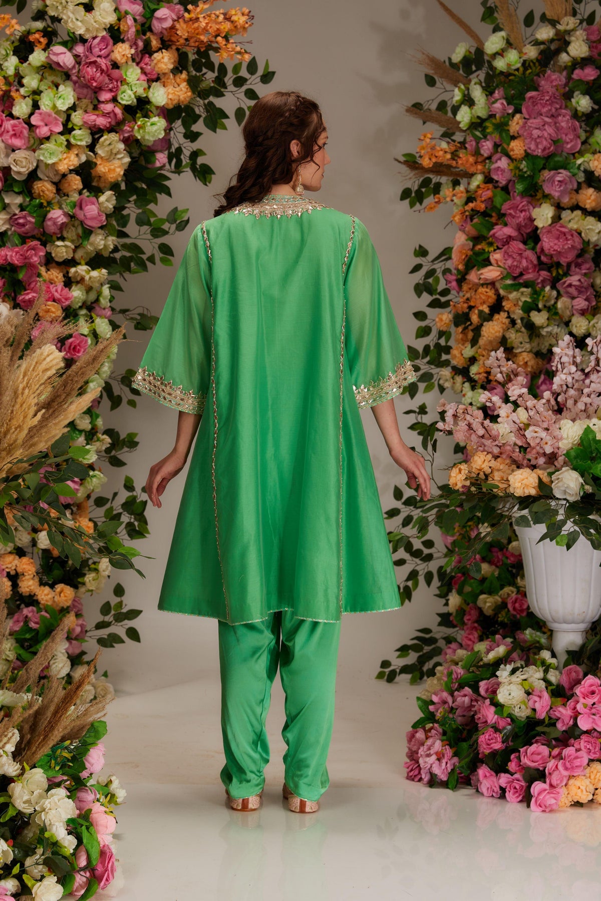 Green Chanderi Short A-line Kurta set - Preeti s kapoor