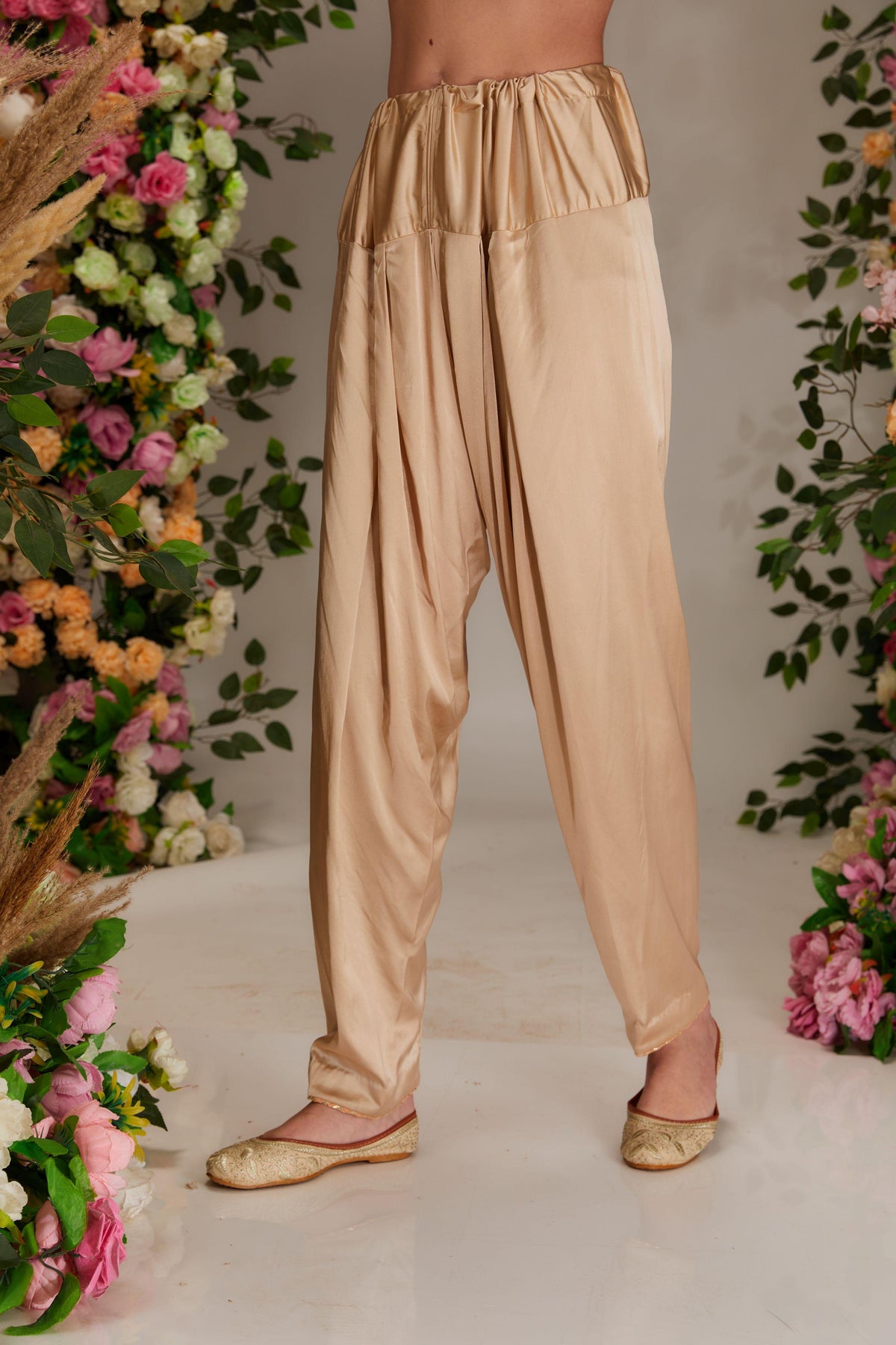 Beige Chanderi Long Front open kurta set - Preeti s kapoor