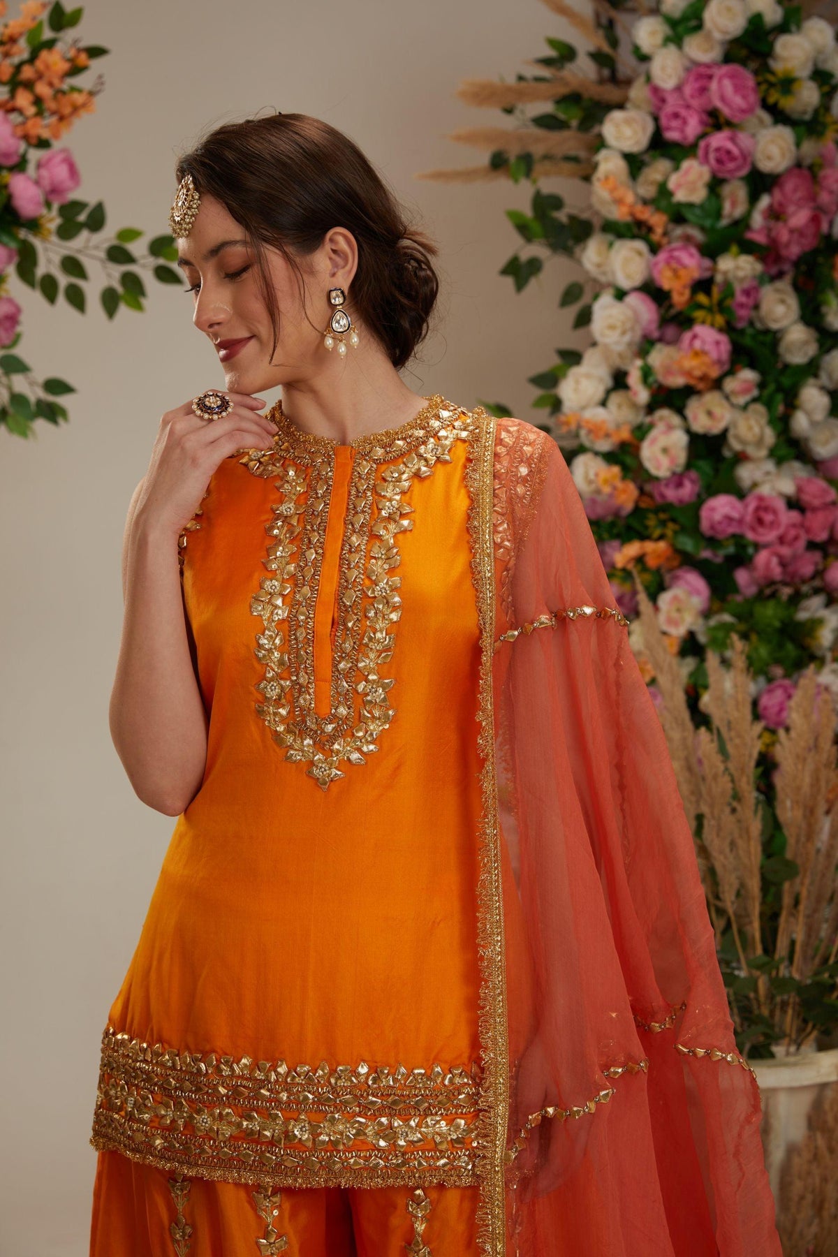 Orange short kurti with sharara and Dupatta - Preeti s kapoor