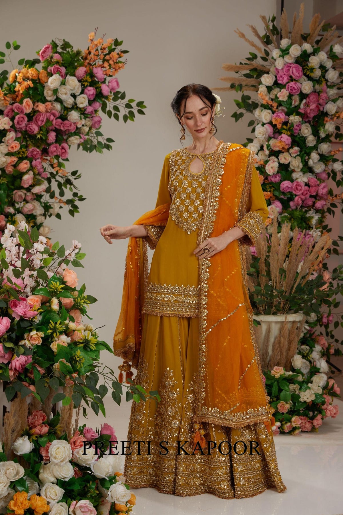 Mustard Kurta with Sharara and Dupatta - Preeti S Kapoor
