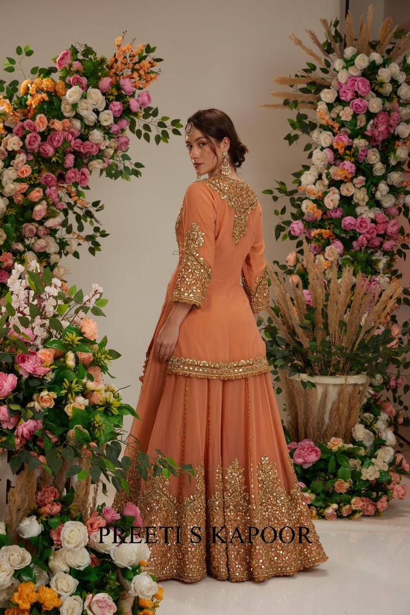 Peach kurta with sharara and Dupatta - Preeti S Kapoor