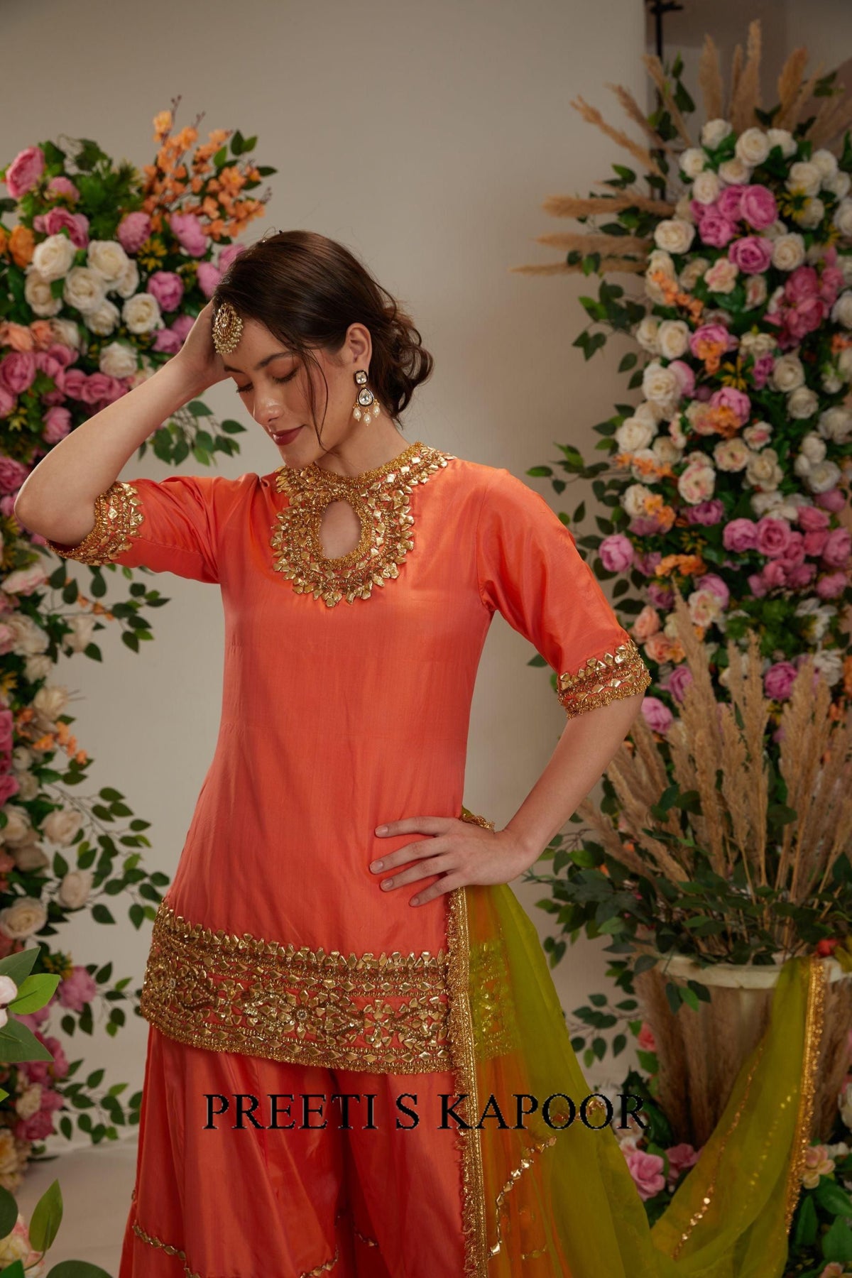Orange Peach kurta with sharara and Dupatta - Preeti S Kapoor