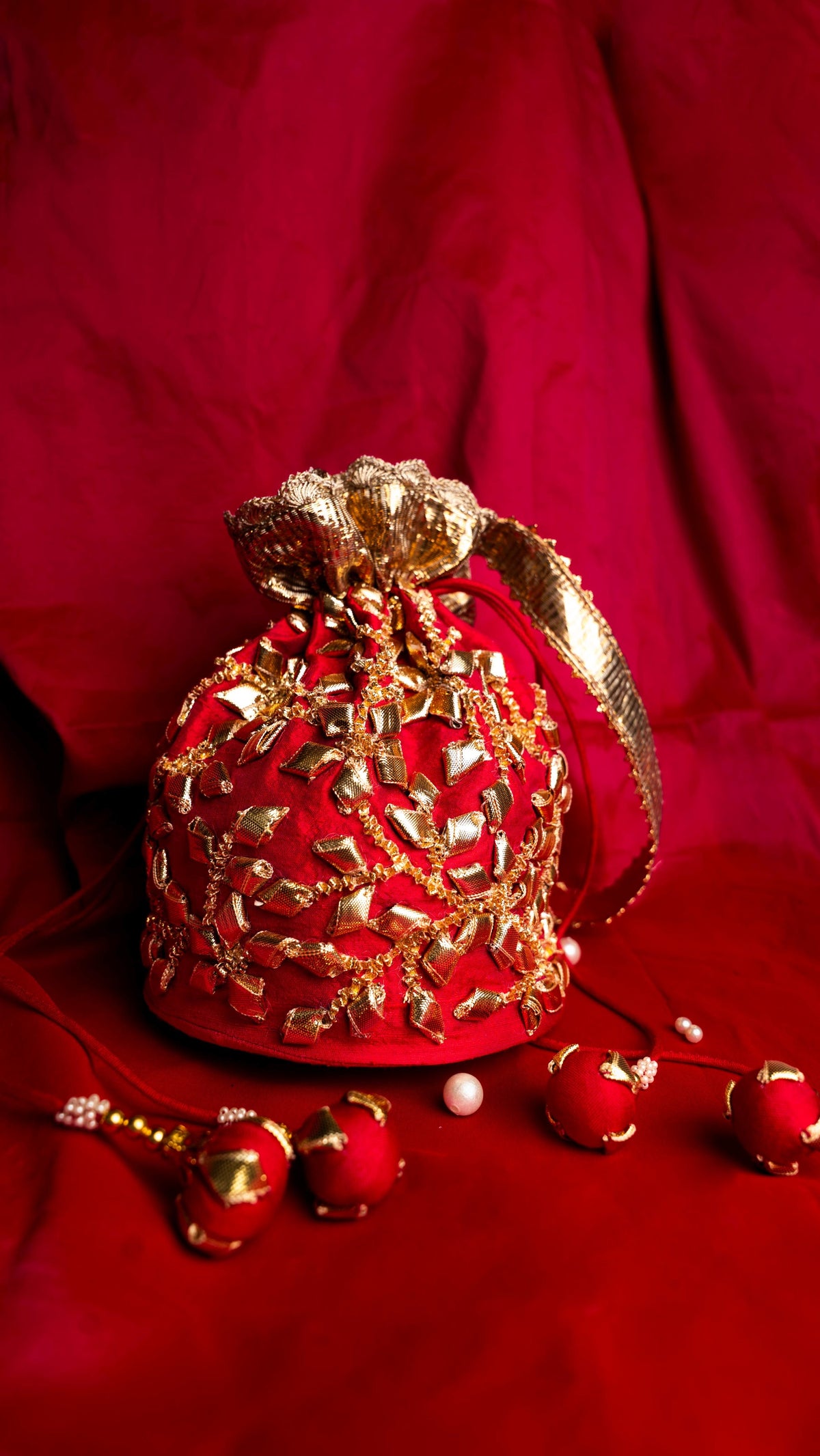 Fushia Blended Silk Traditional Gota Patti Embroidery Potlis