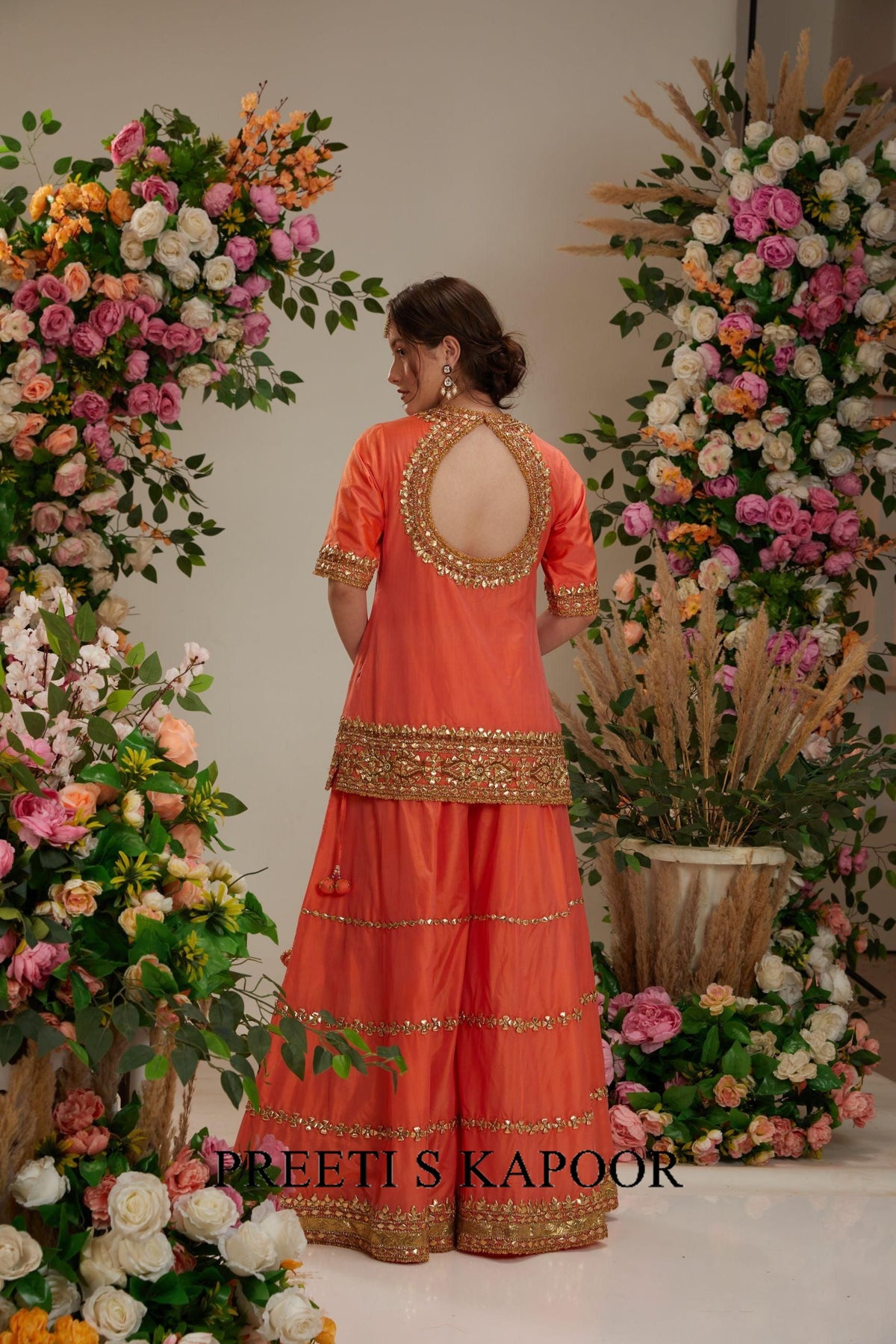 Orange Peach kurta with sharara and Dupatta - Preeti S Kapoor