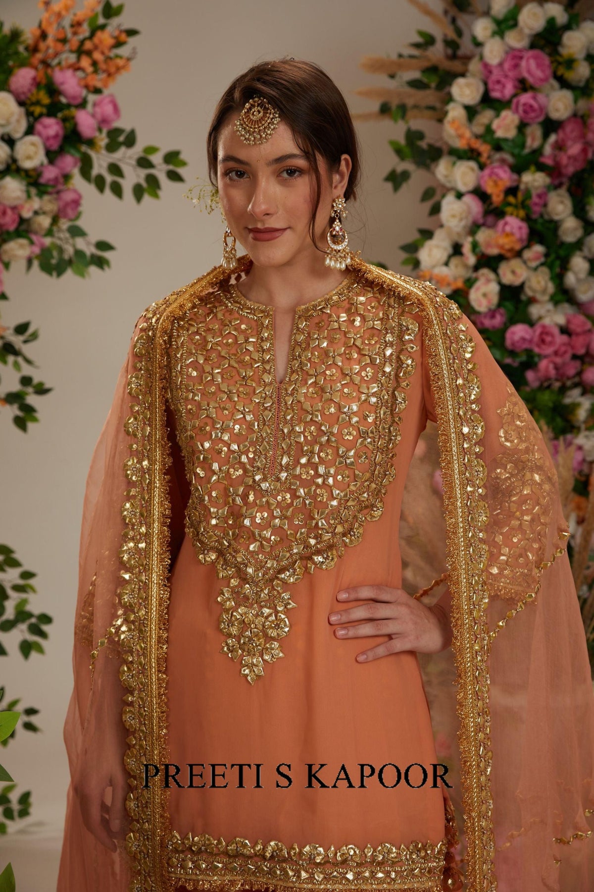 Peach kurta with sharara and Dupatta - Preeti S Kapoor