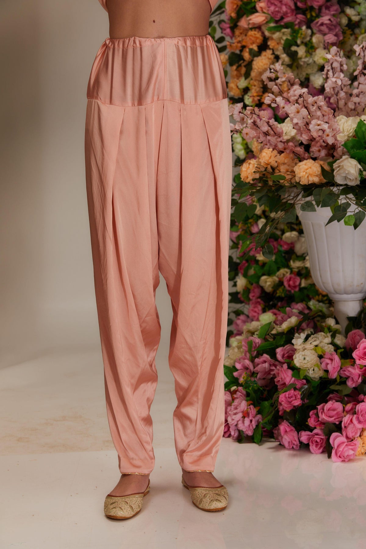 Peach Chanderi Long a-line Kurta set - Preeti s kapoor