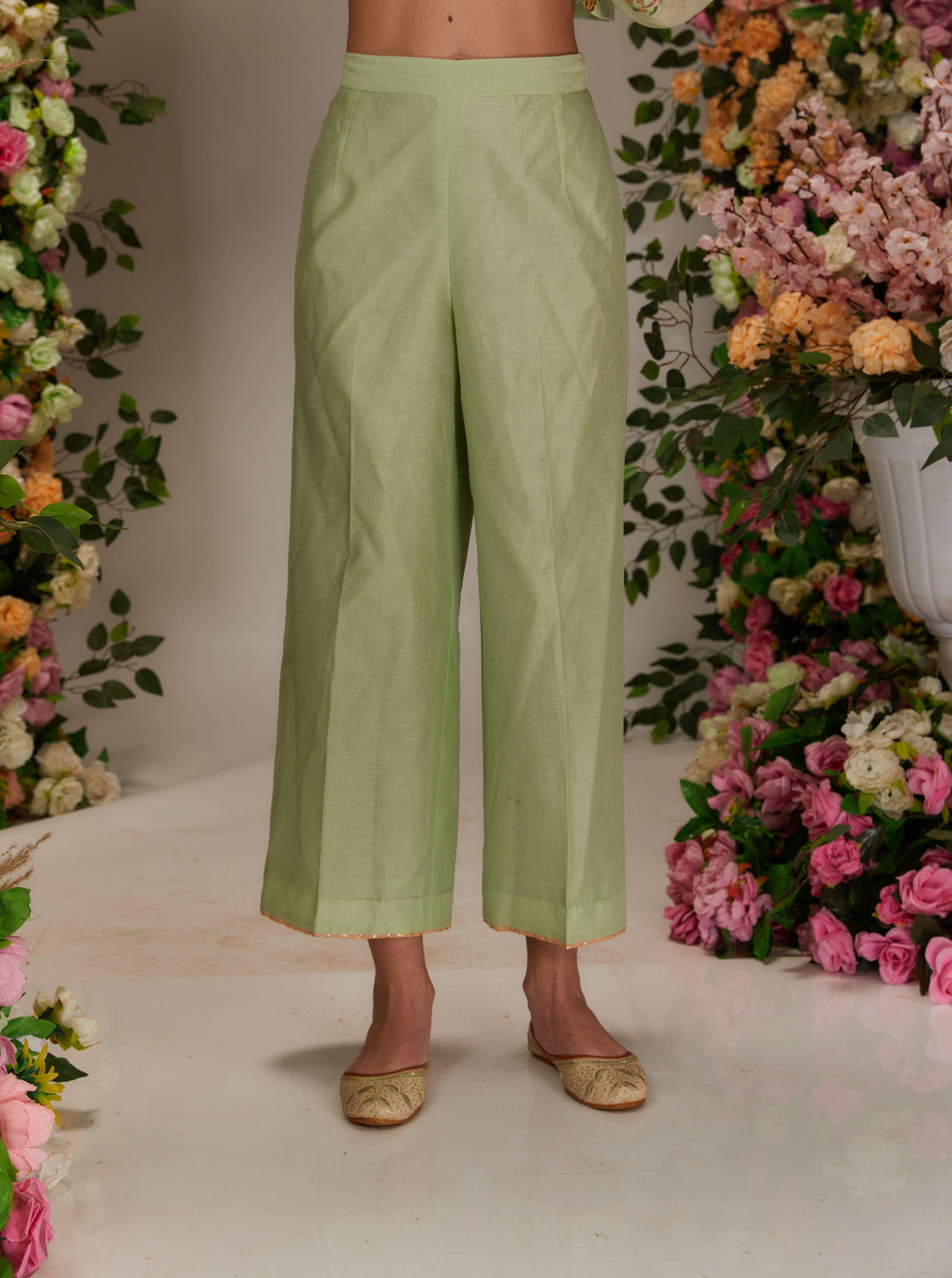 Pista Green Chanderi A-line Kurta set - Preeti s kapoor
