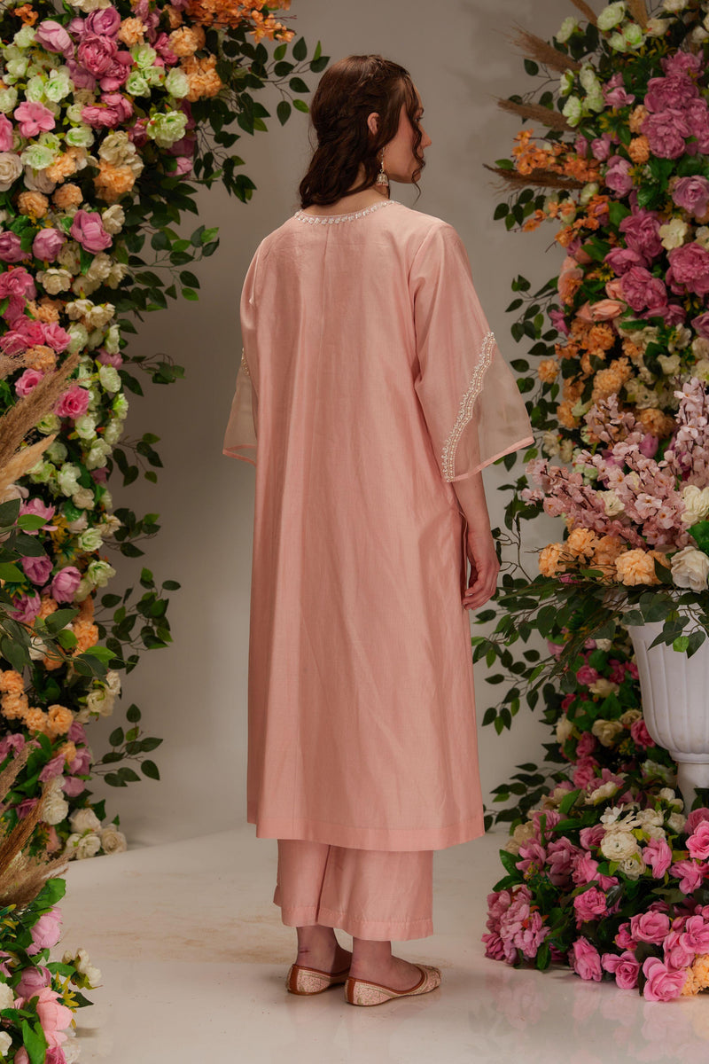 Peach Chanderi Long Kurta set - Preeti s kapoor