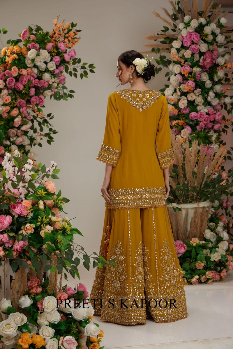 Mustard Kurta with Sharara and Dupatta - Preeti S Kapoor