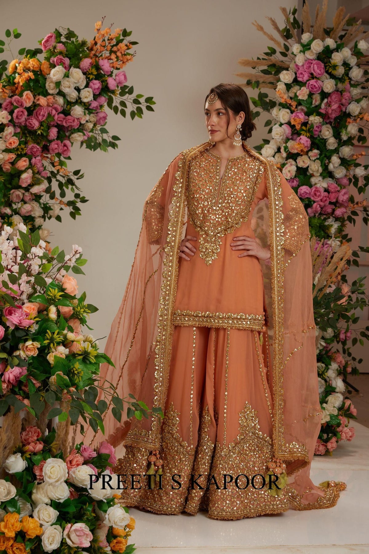 Peach kurta with sharara and Dupatta - Preeti S Kapoor