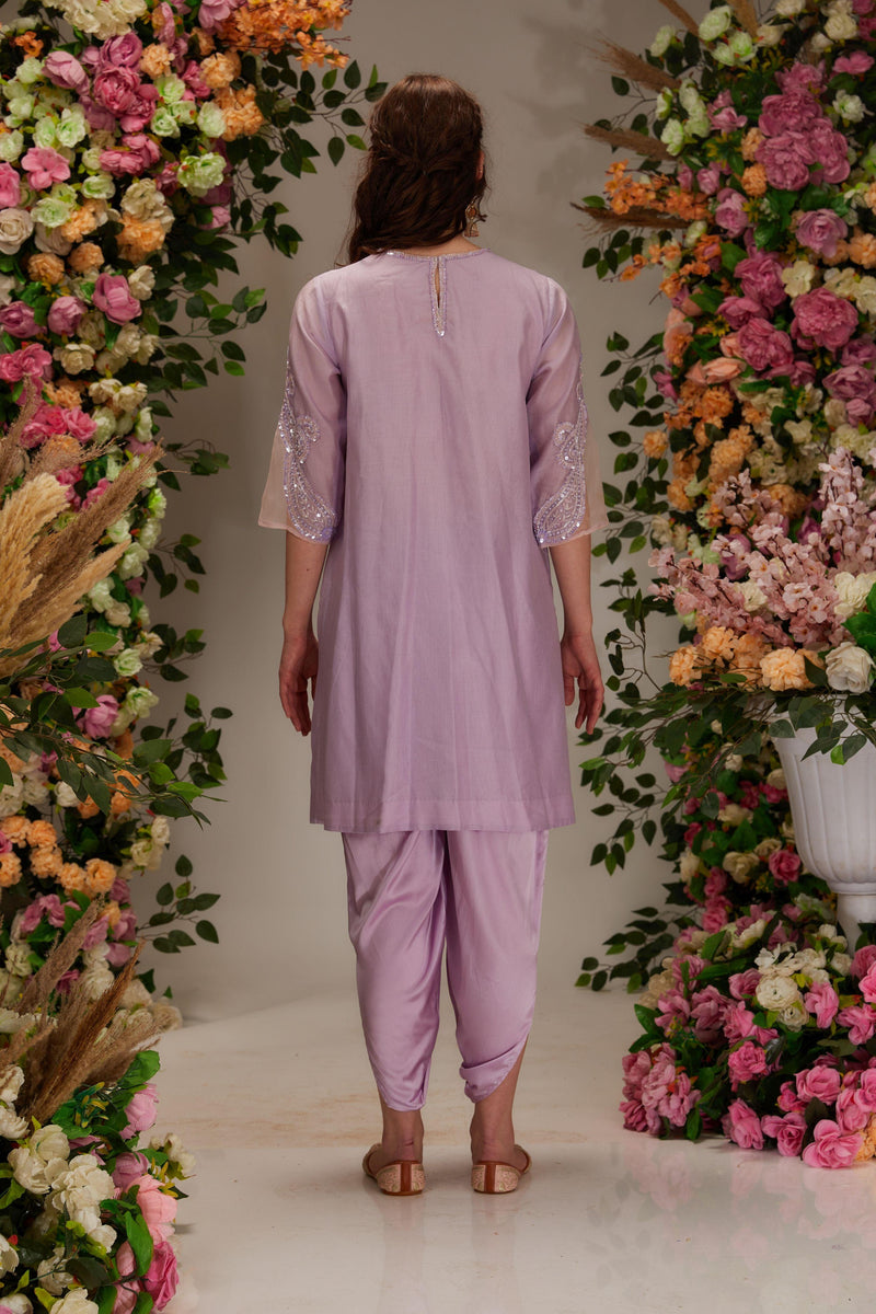 Mauve Chanderi Short A-line Kurta set - Preeti s kapoor