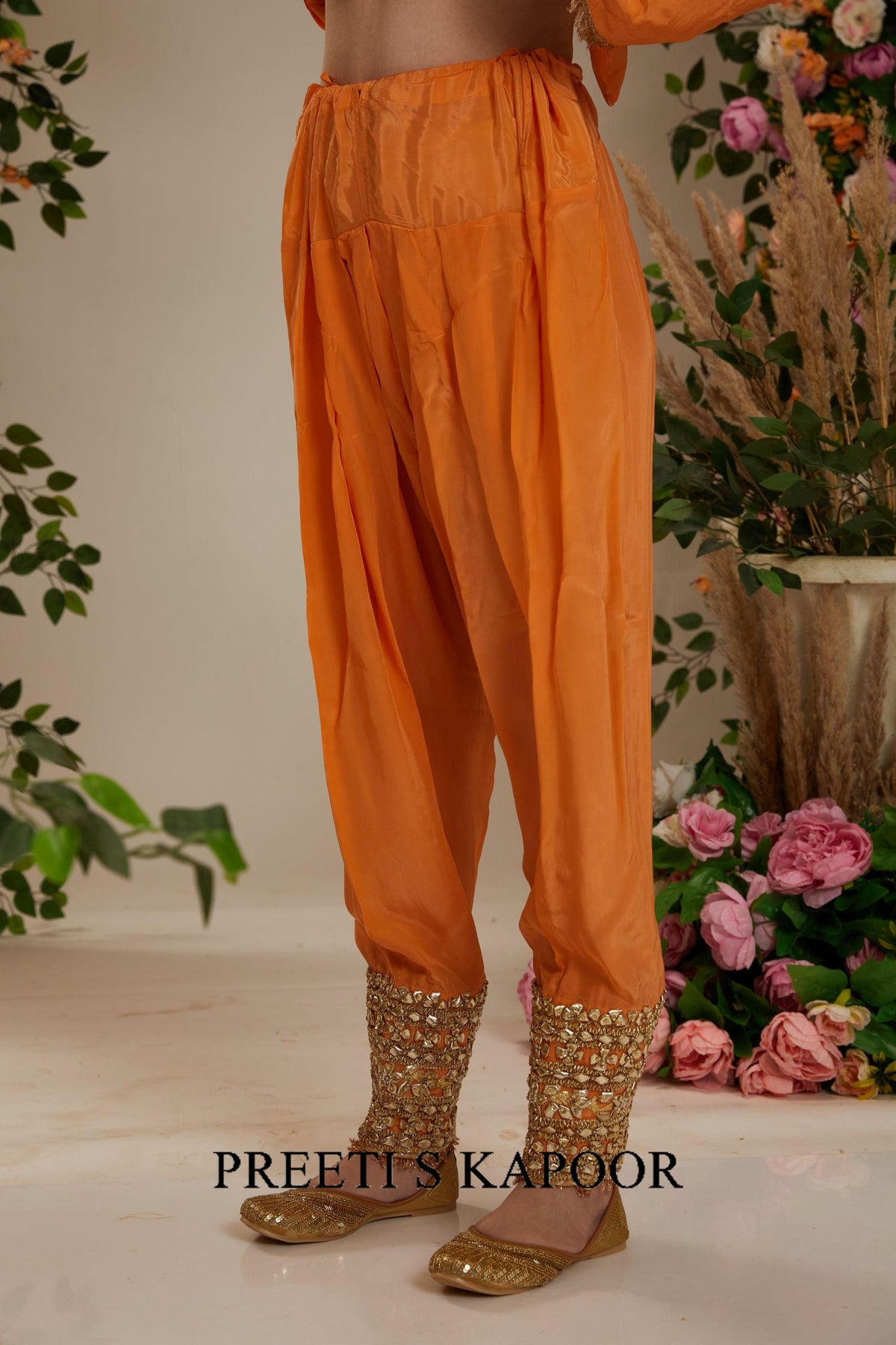 Peach Orange Long anarkali with matching salwar with organza dupatta - Preeti S Kapoor