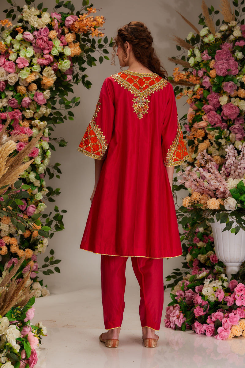 Plum Chanderi Long Kalidar Kurta set - Preeti s kapoor
