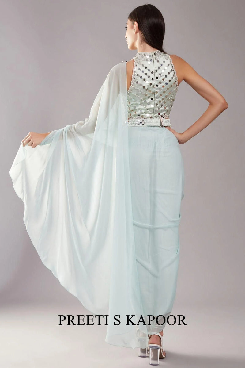 Mint Green Mirror Drape Saree - Preeti S Kapoor