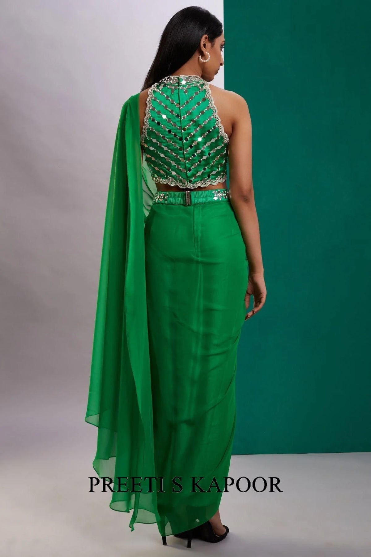 Green Mirror Drape Saree - Preeti S Kapoor