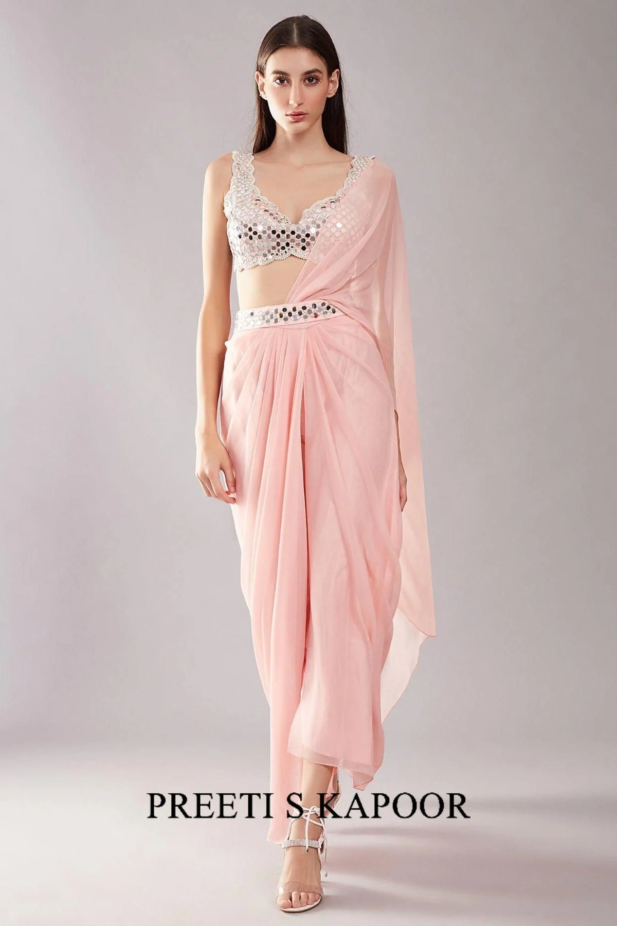Blush Pink Mirror Drape Saree - Preeti S Kapoor