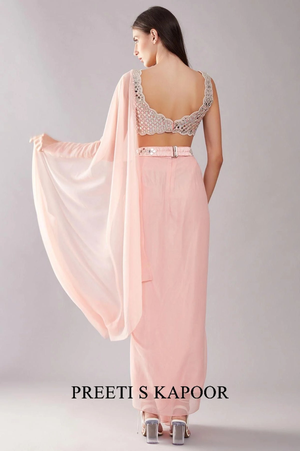 Blush Pink Mirror Drape Saree - Preeti S Kapoor