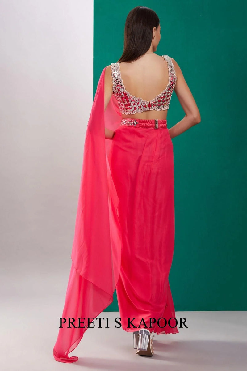 Pink Mirror Drape Saree - Preeti S Kapoor