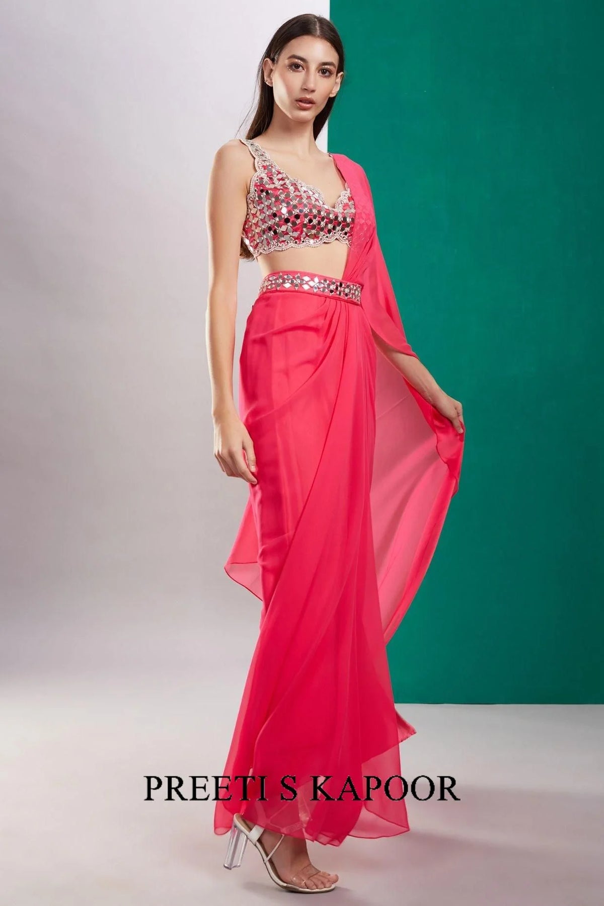 Pink Mirror Drape Saree - Preeti S Kapoor