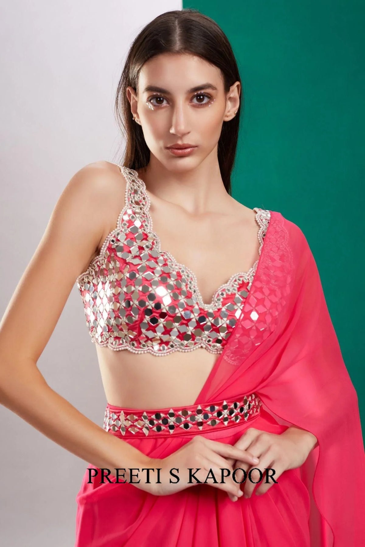 Pink Mirror Drape Saree - Preeti S Kapoor