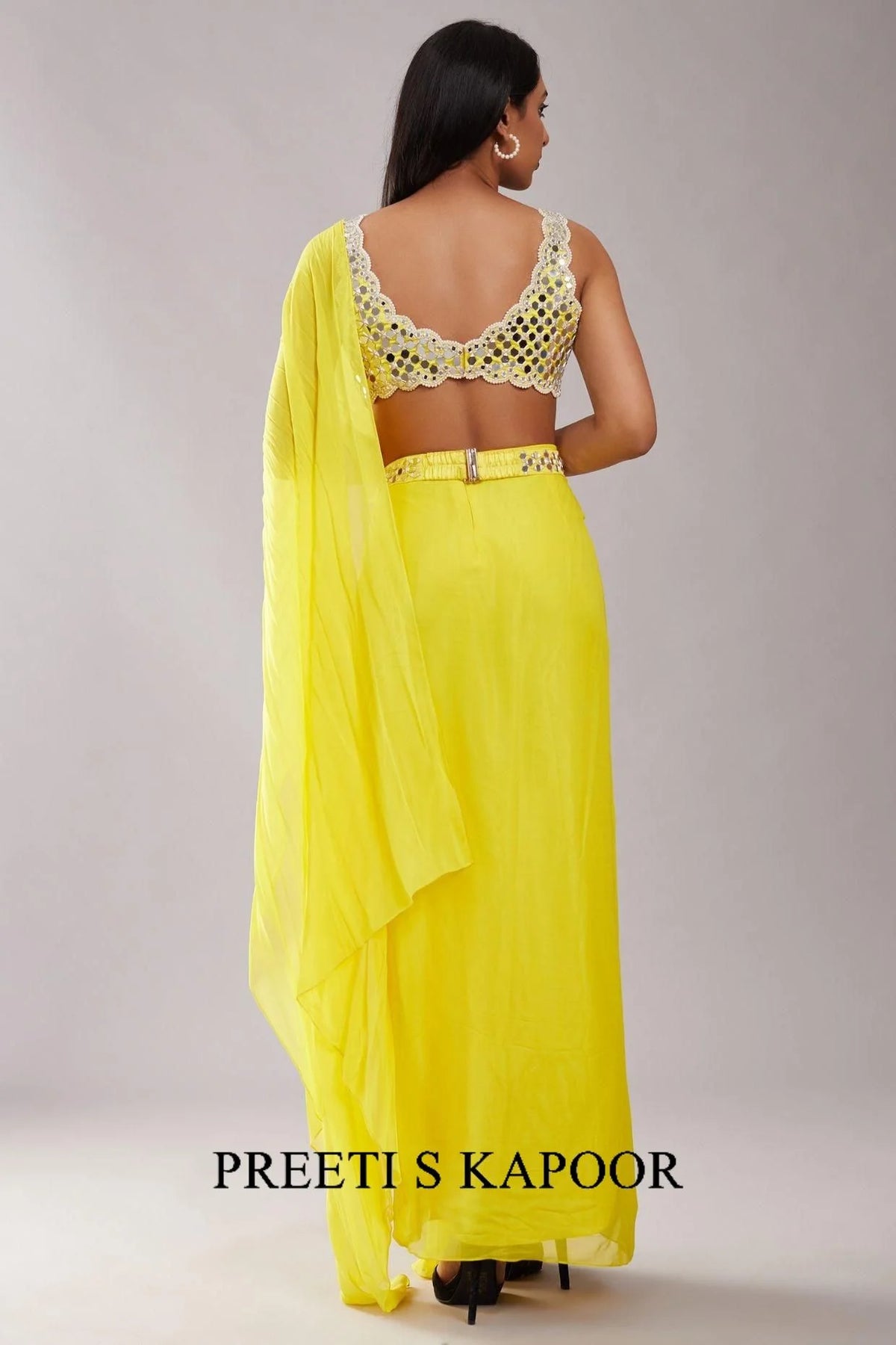 Yellow Mirror Drape Saree - Preeti S Kapoor