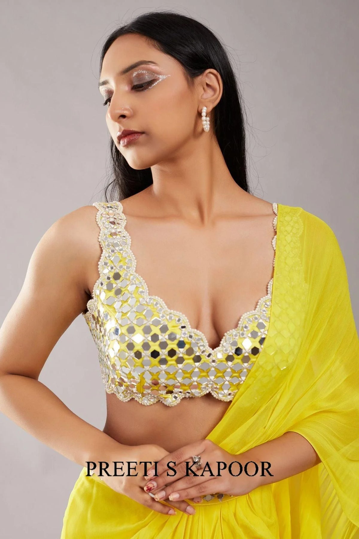 Yellow Mirror Drape Saree - Preeti S Kapoor