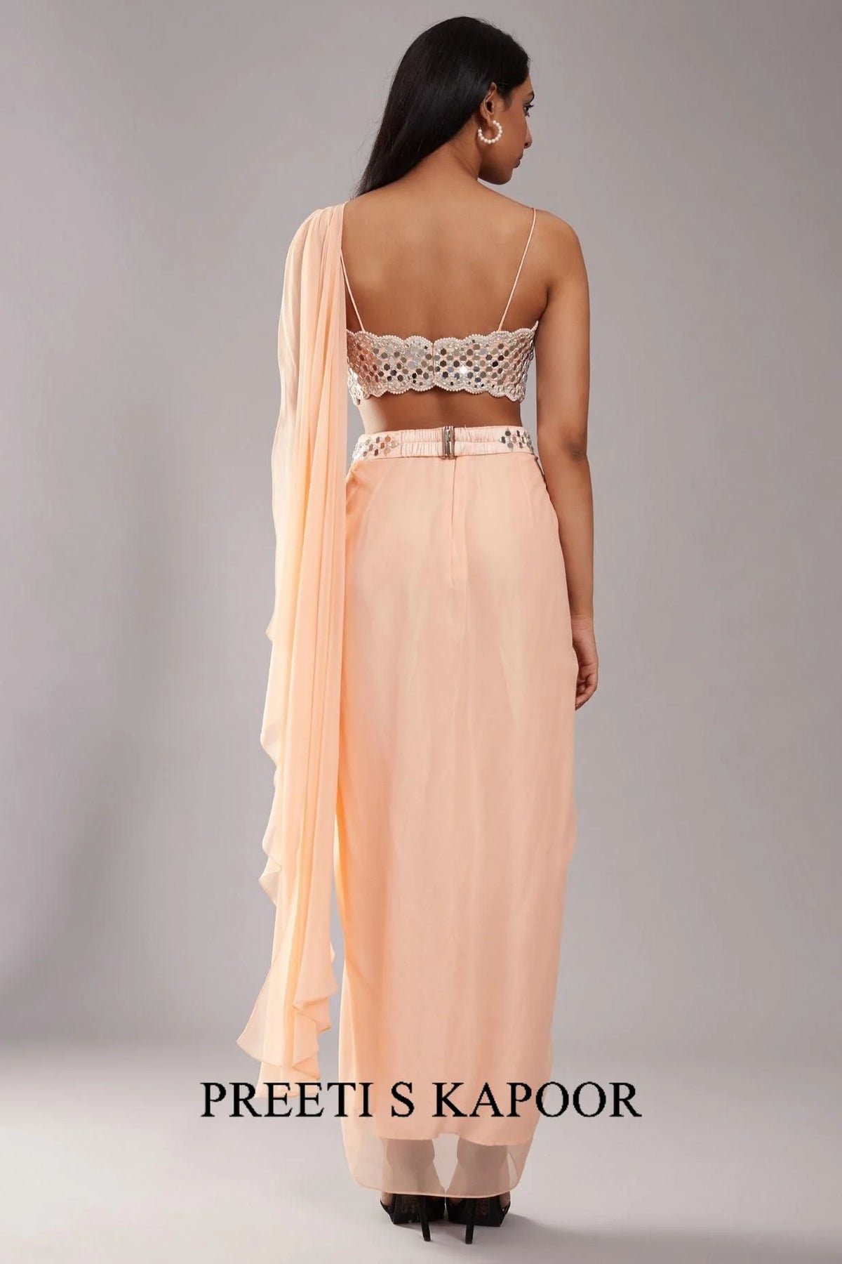 Peach Mirror Drape Saree - Preeti S Kapoor