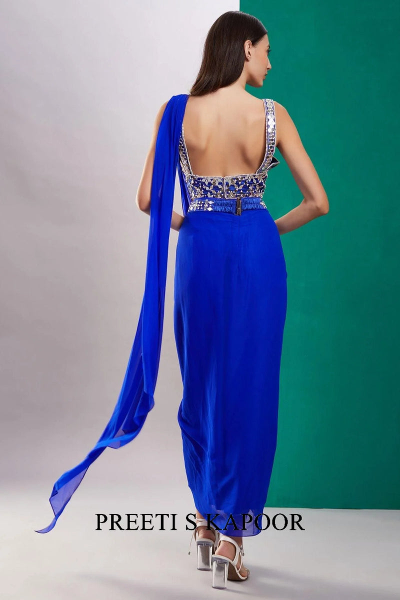 Blue Mirror Drape Saree - Preeti S Kapoor